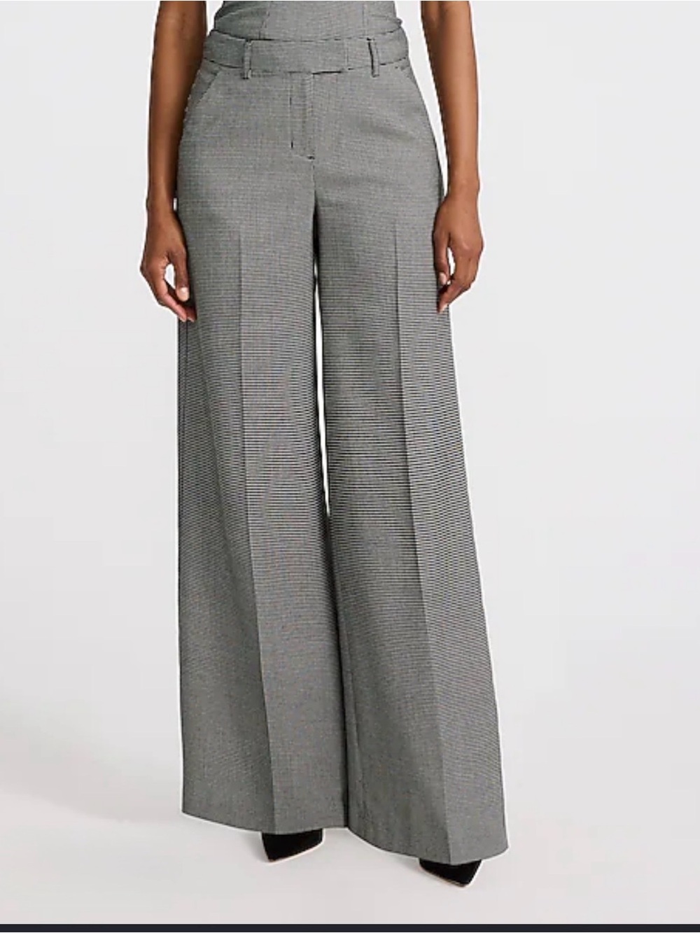 Express “Editor” Wide-Leg Gray Plaid Dress Pants